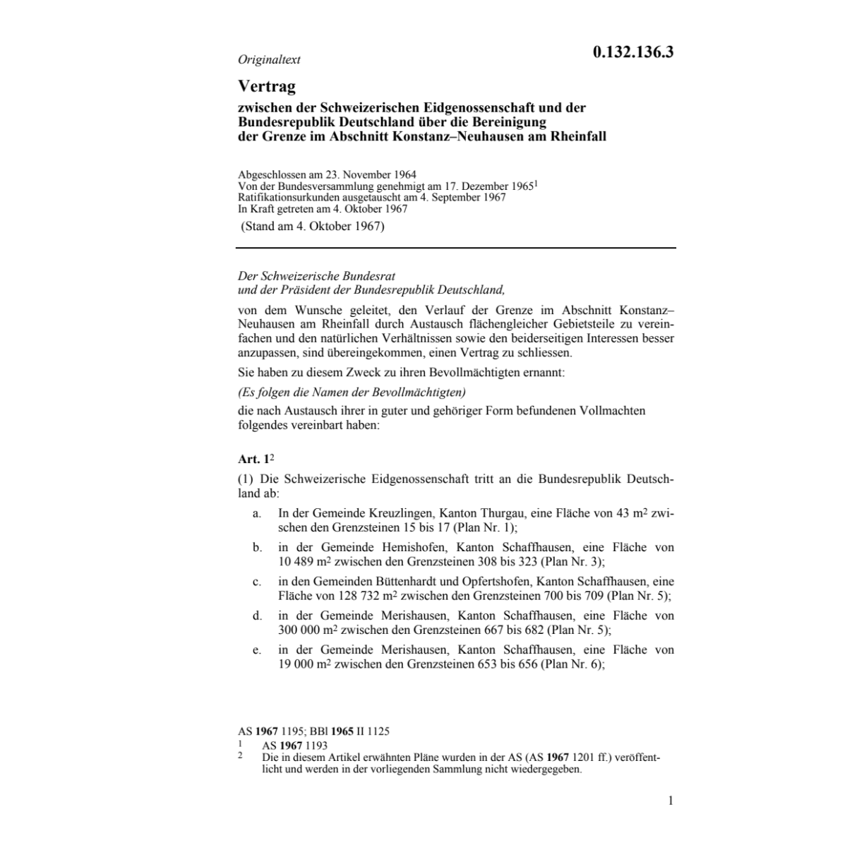 Vertrag CH D Bereinigung Grenze Konstanz