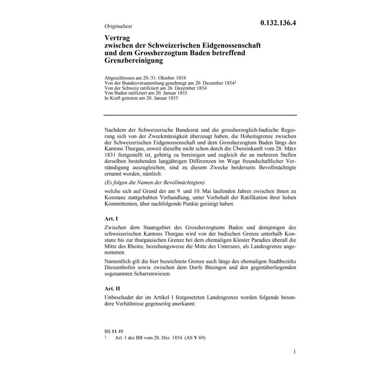 Vertrag CH-Baden Grenzbereinigung