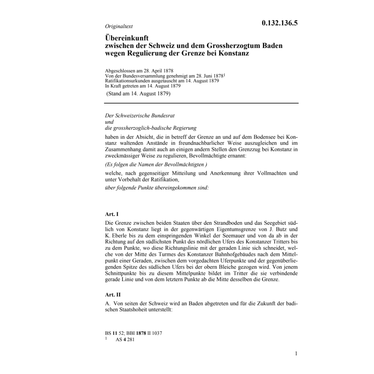 Uebereink. CH-Baden Regulierung Grenze