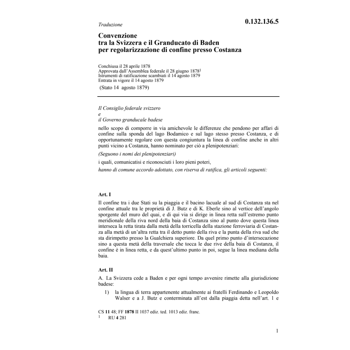 Conv. CH/Baden regolarizzazione confine
