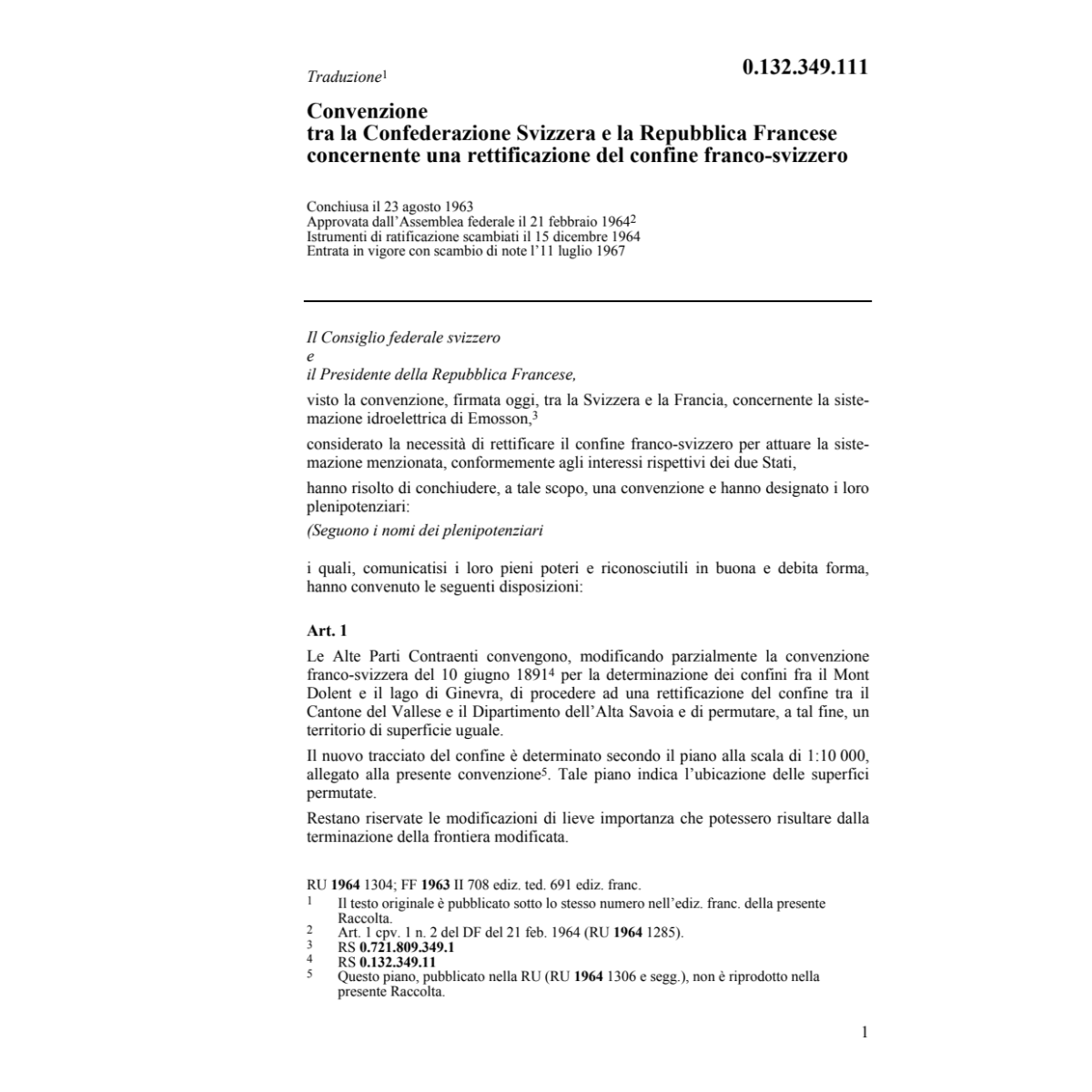 Conv. CH/F rettificazione del confine