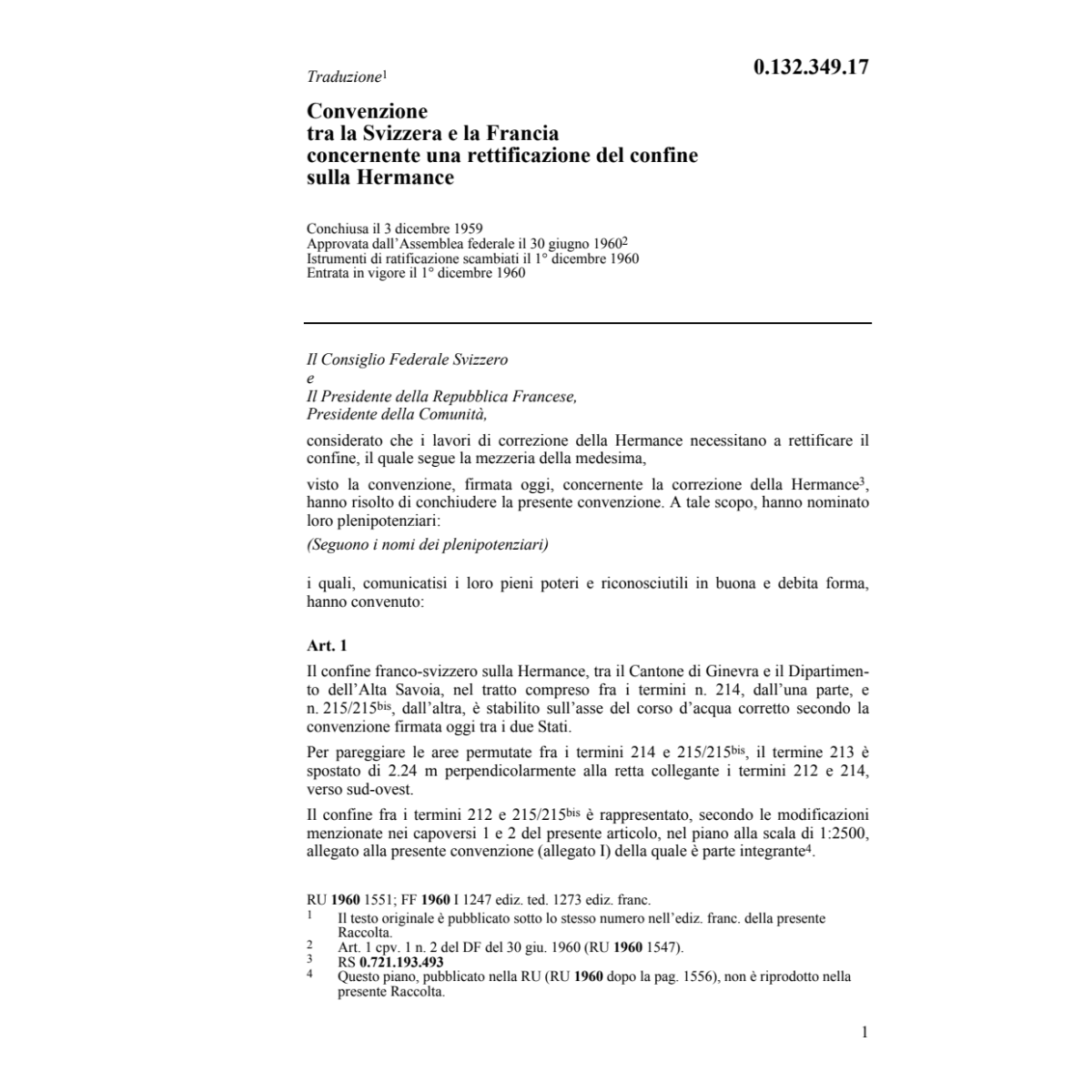 Conv. CH/F rettificazione del confine