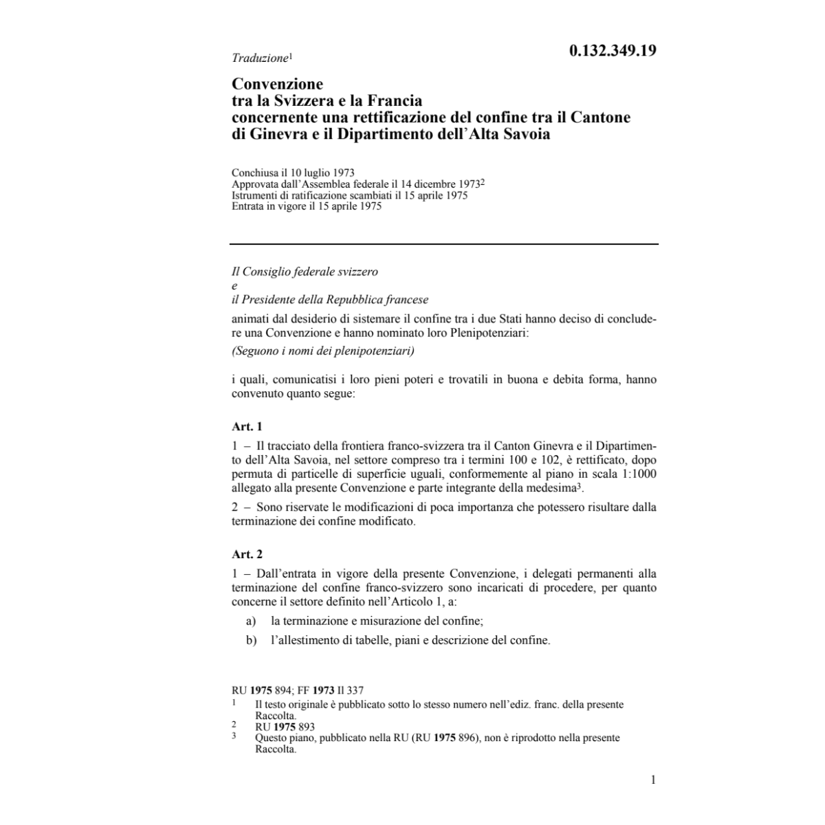 Conv. CH/F rettificazione del confine