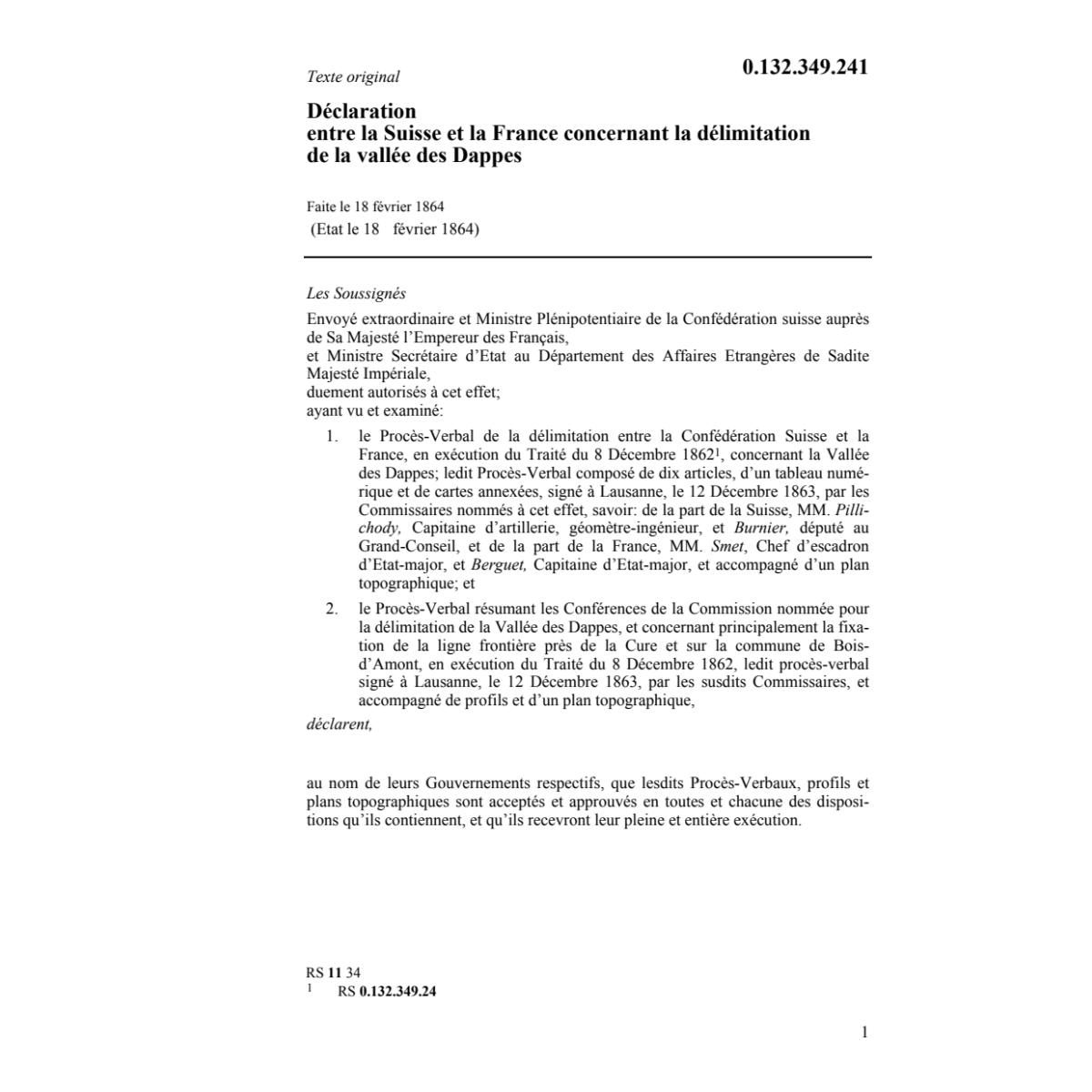 Décl. CH/F vallée des Dappes