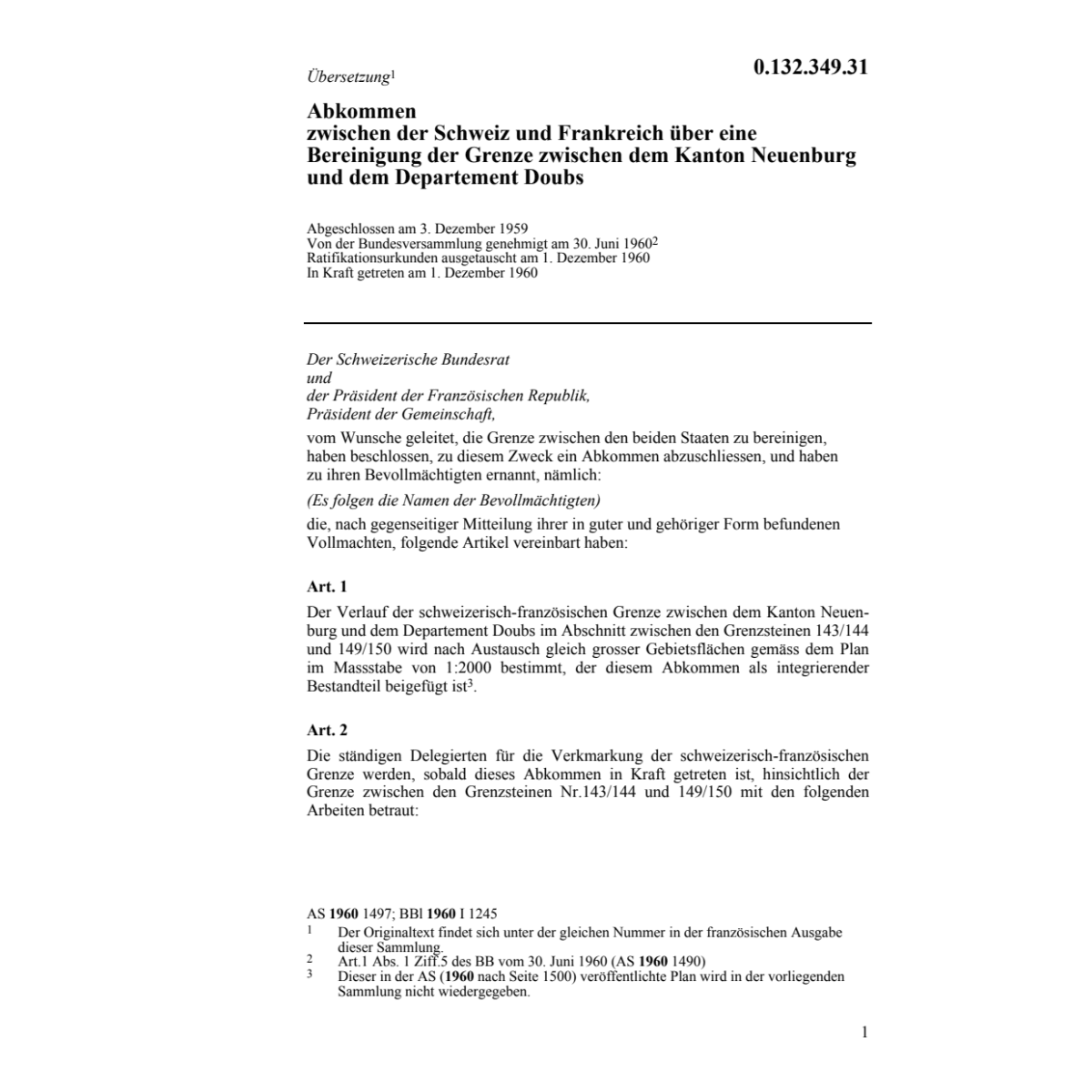 Abk. CH/F Bereinigung Grenze Kt. NE