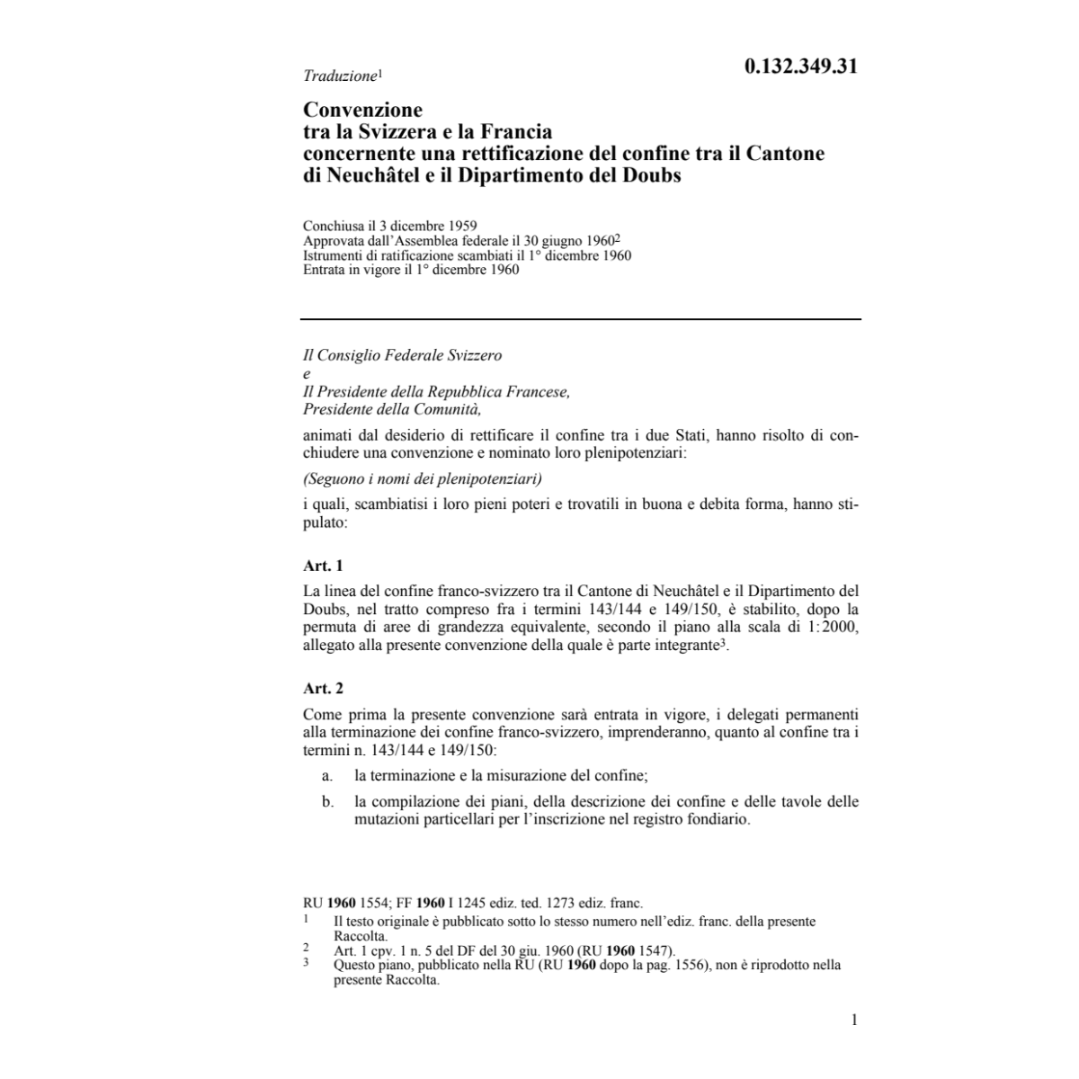 Conv. CH/F rettificazione del confine