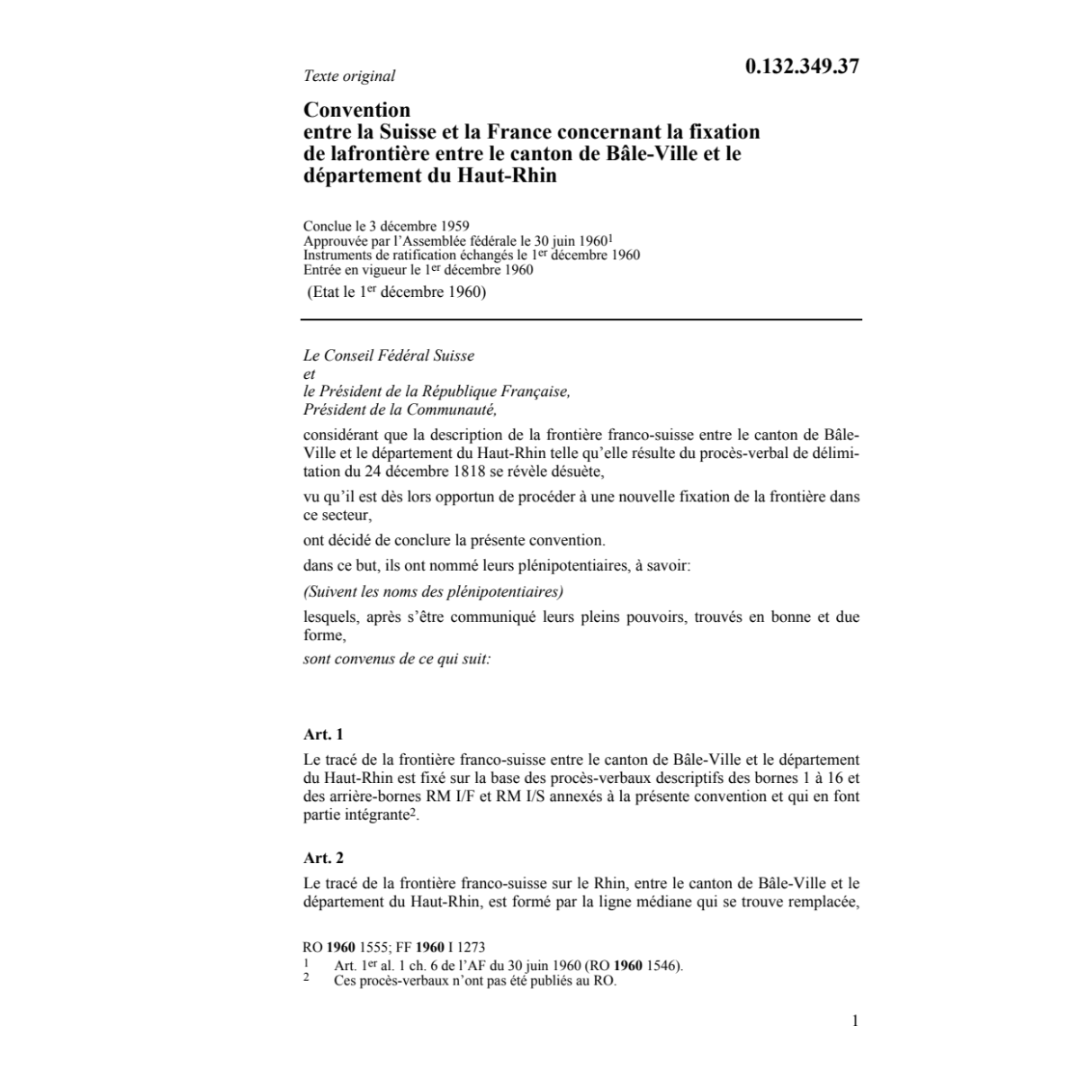 Conv. CH/F rectification frontière BS