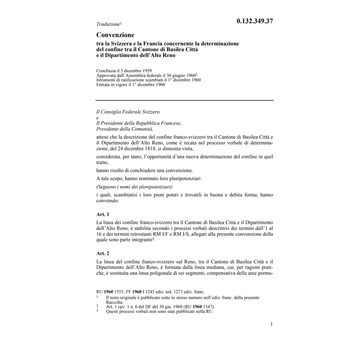 Conv. CH/F determinazione del confine