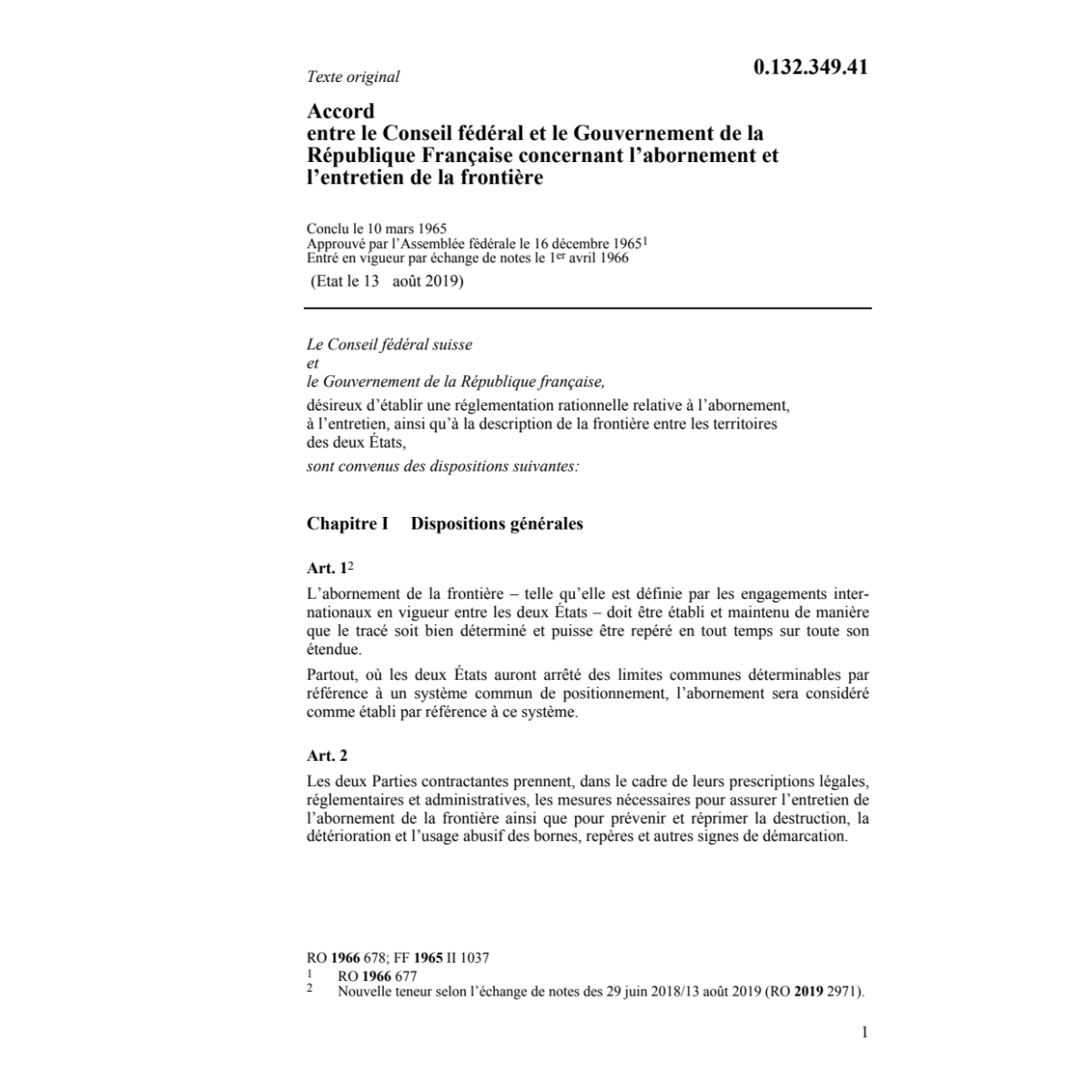 Acc. CH/F abornement entretien frontière