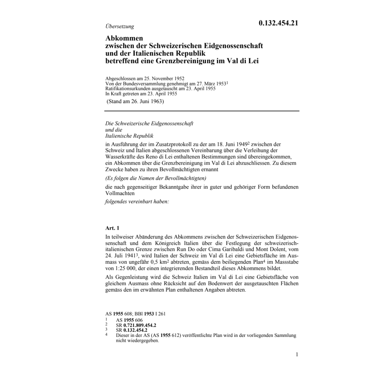Abk. CH/I Grenzbereinigung Val di Lei