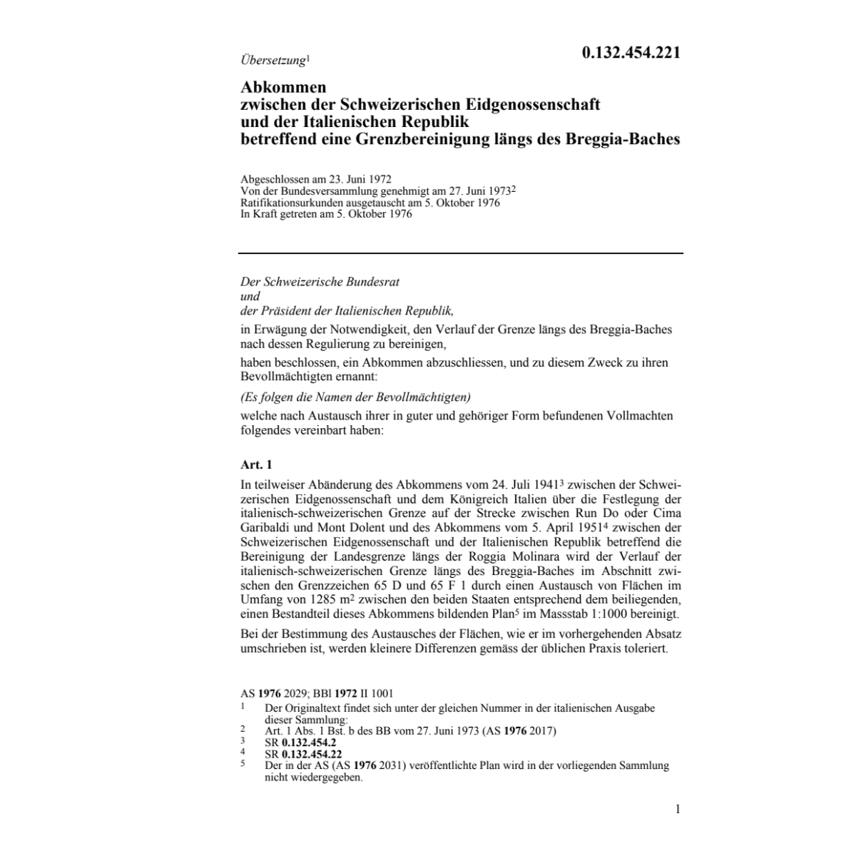 Abk. CH/I Grenzbereinigung Breggia-Bach
