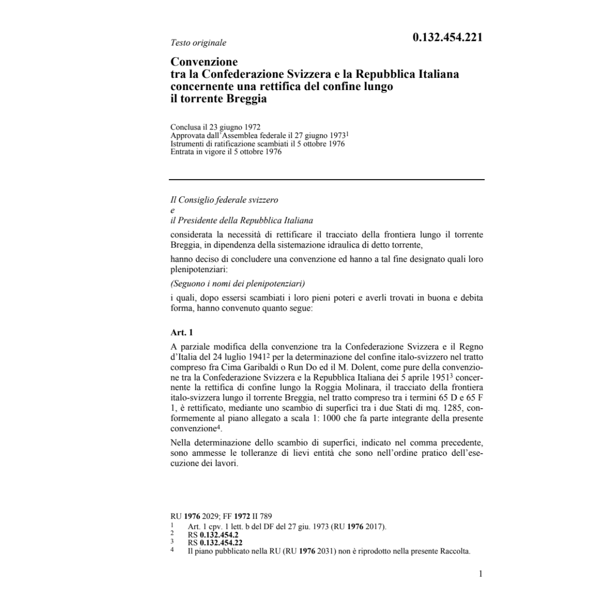 Conv. CH/I rettifica del confine