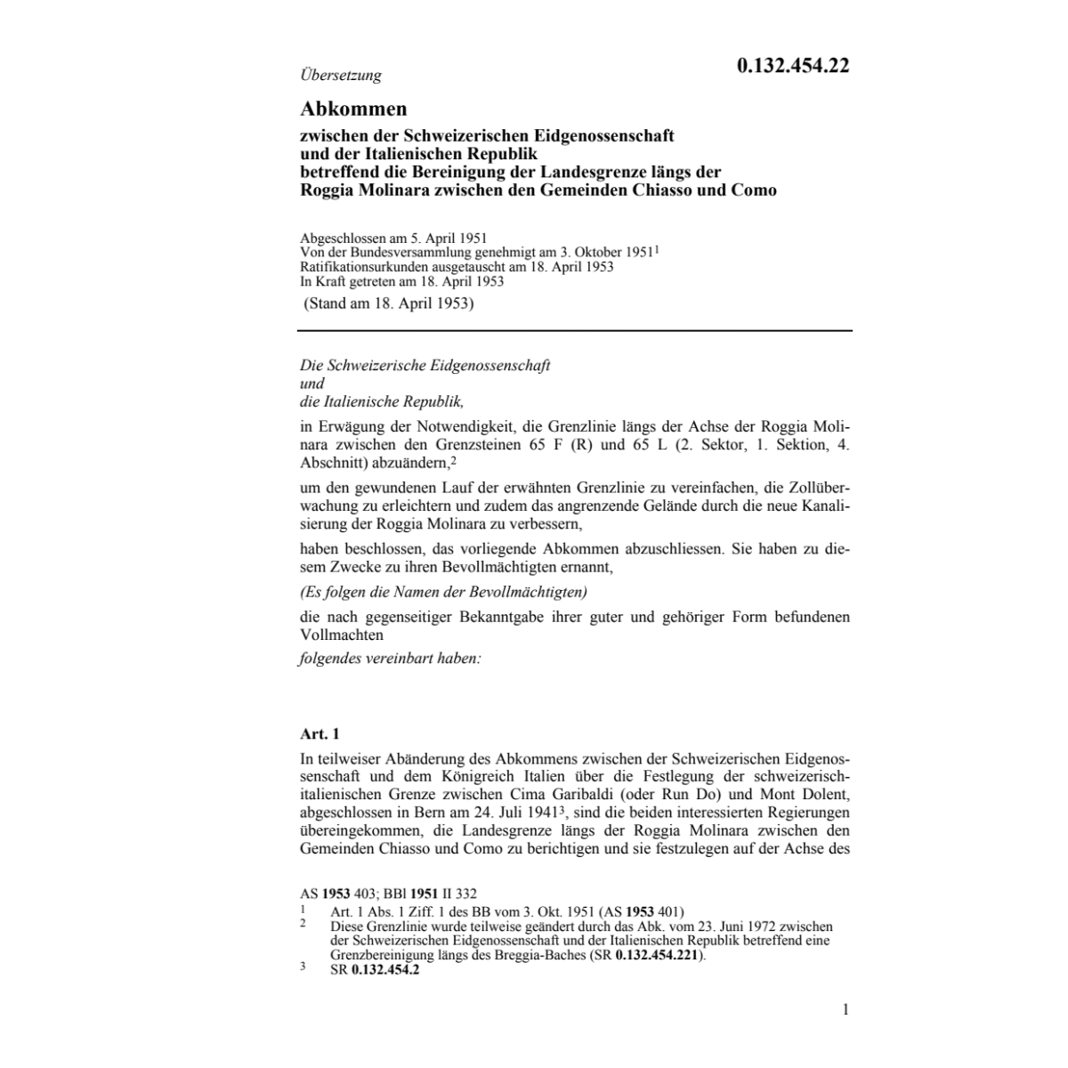 Abk. CH/I Bereinigung Landesgrenze