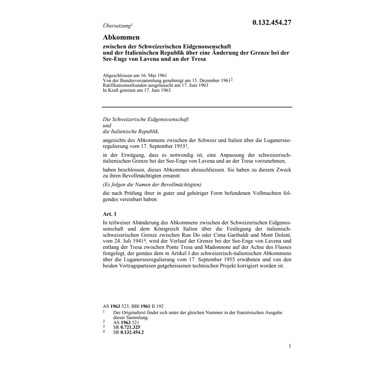 Abk. CH/I Aenderungen Grenze See-Enge