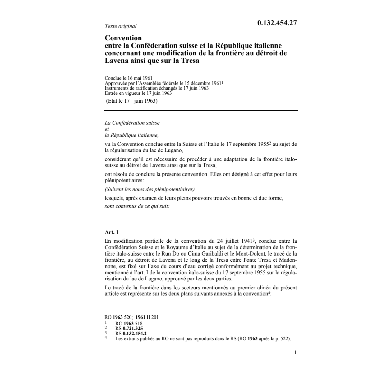 Conv. CH/I modification frontière Lavena