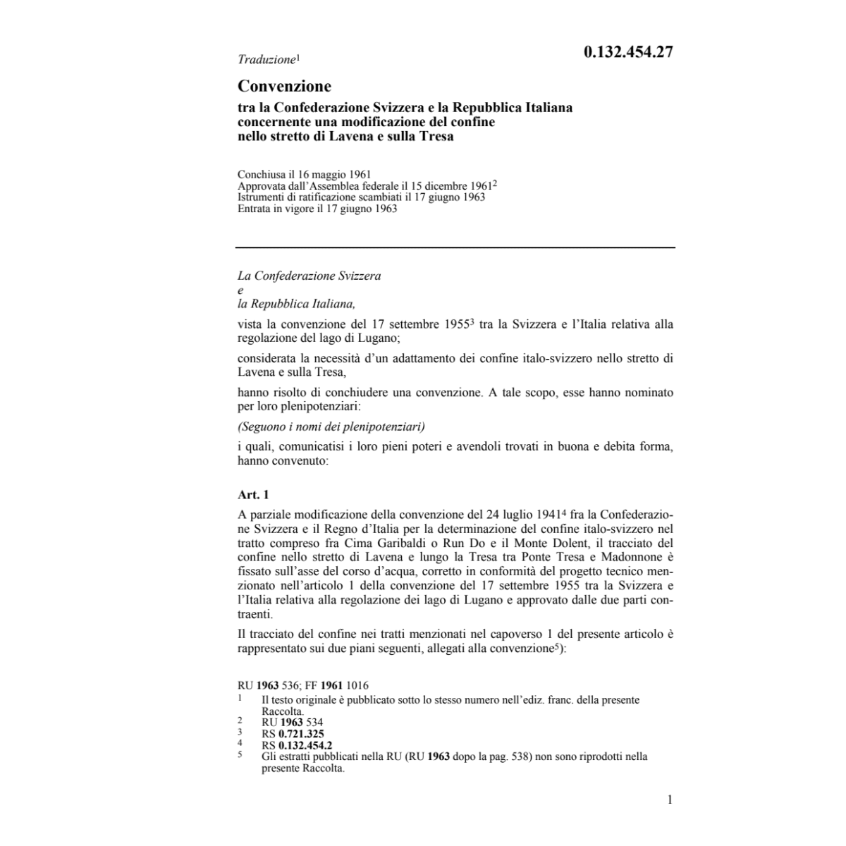 Conv. CH/I modificazione del confine