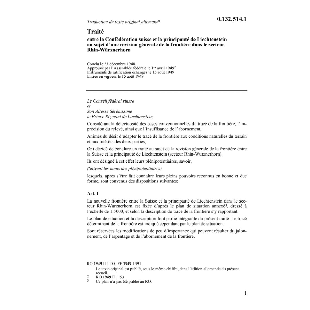 Traité CH/FL frontière Rhin-Würzenerhorn