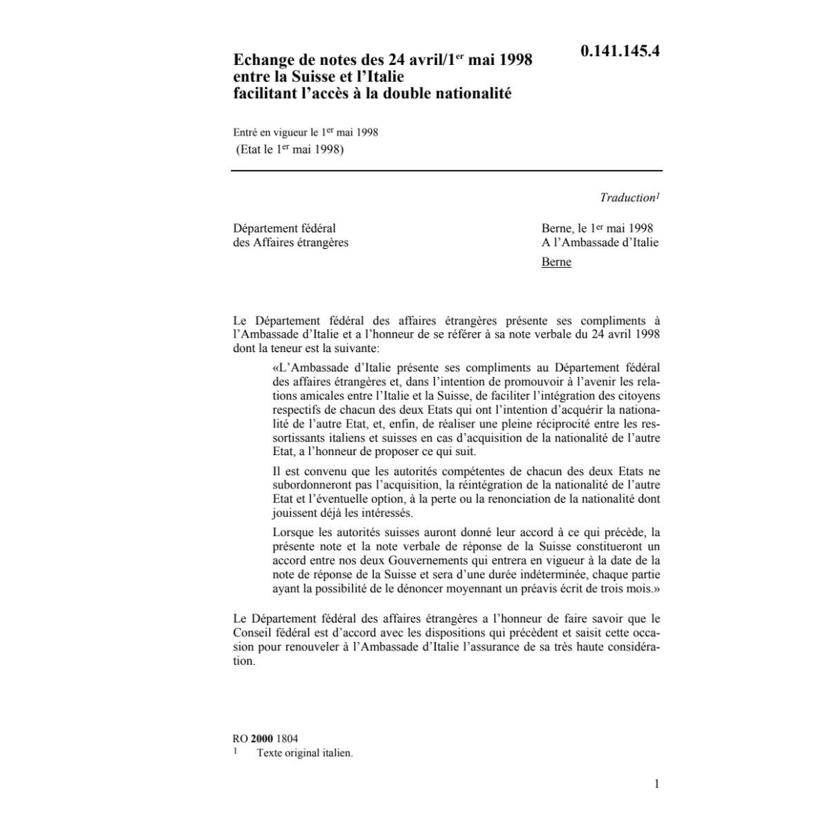 Notes accès à la double nationalité I
