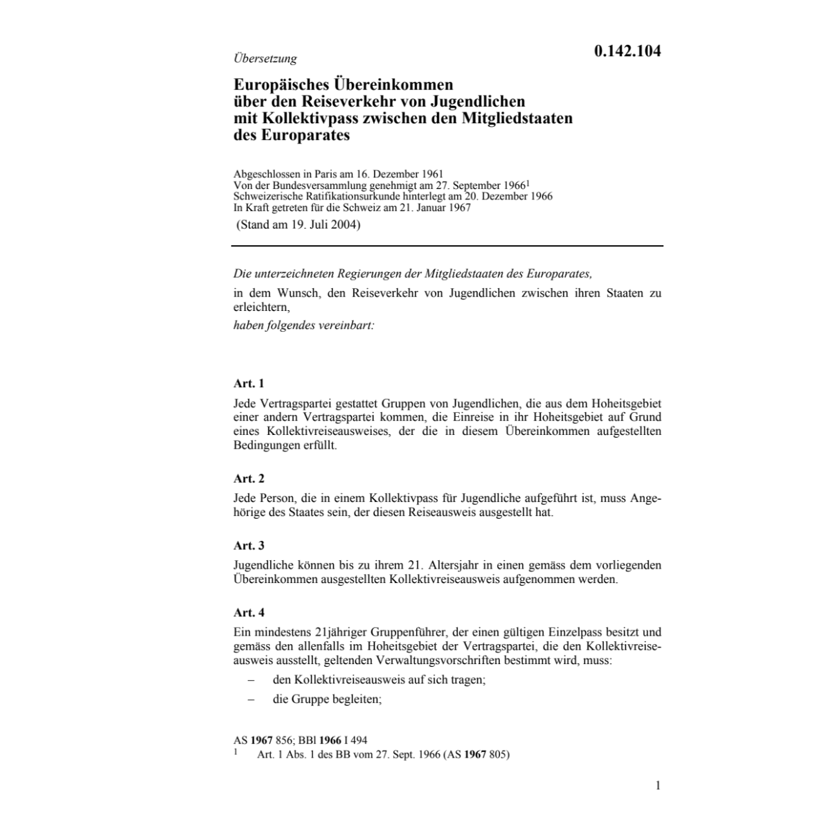 Uebereink. Reiseverkehr Jugendliche