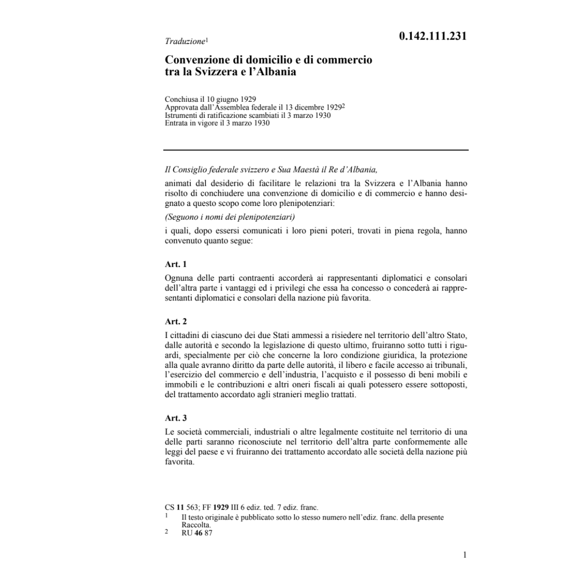 Conv. domicilio / commercio Albania