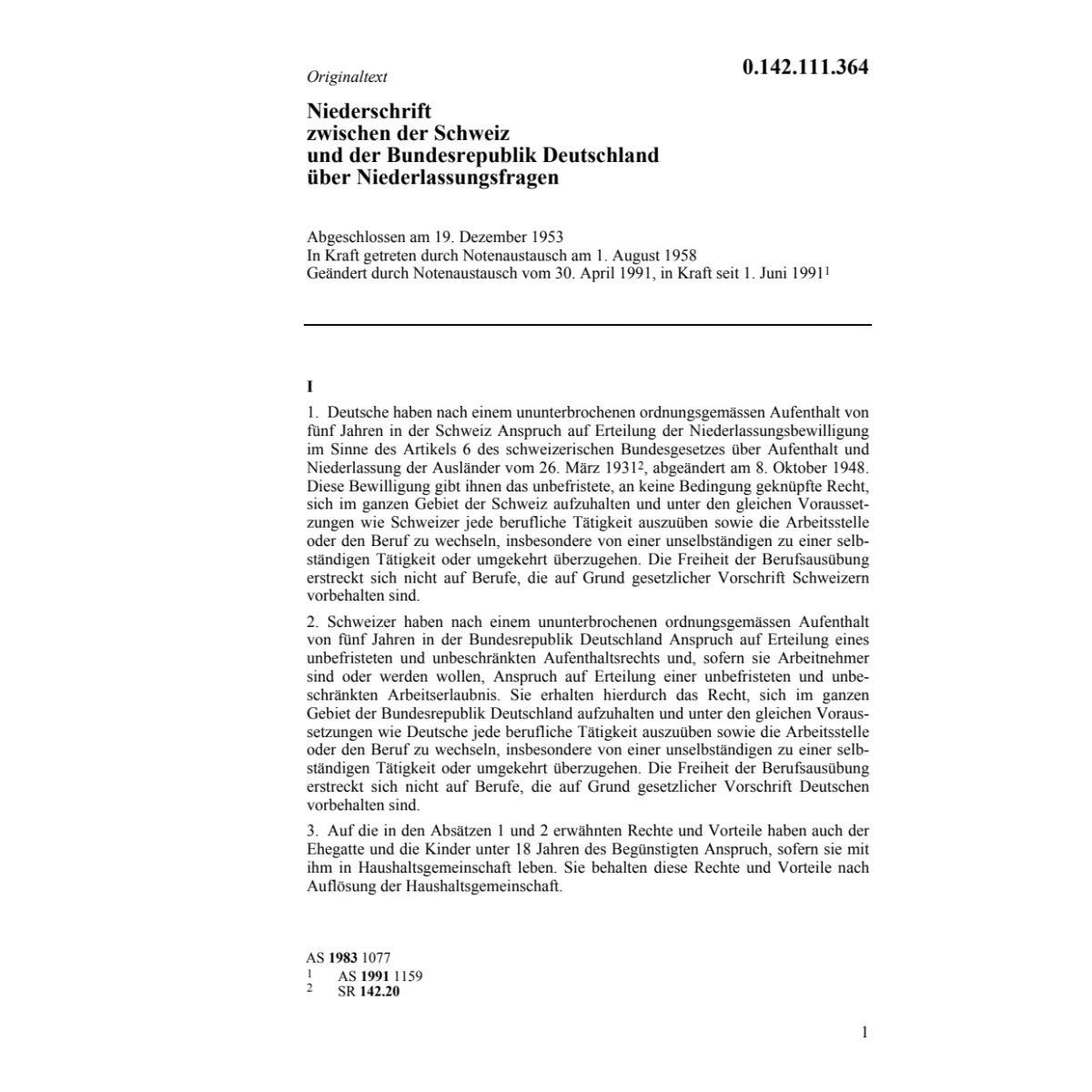 Niederschrift CH/D Niederlassungsfragen
