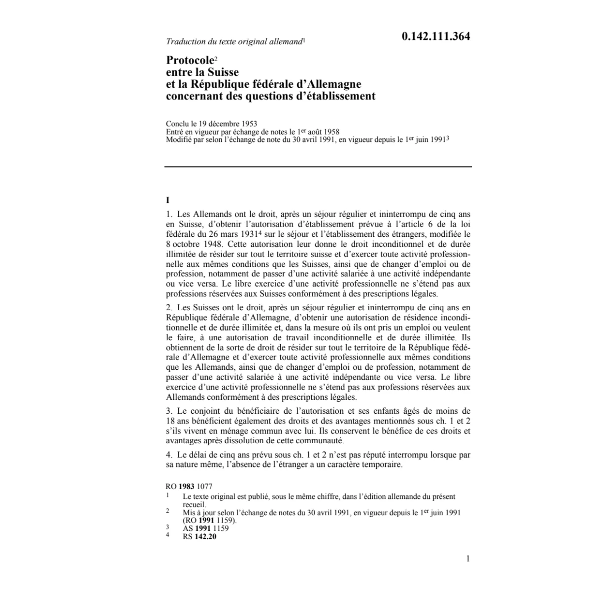 Prot. CH/D questions d'établissement