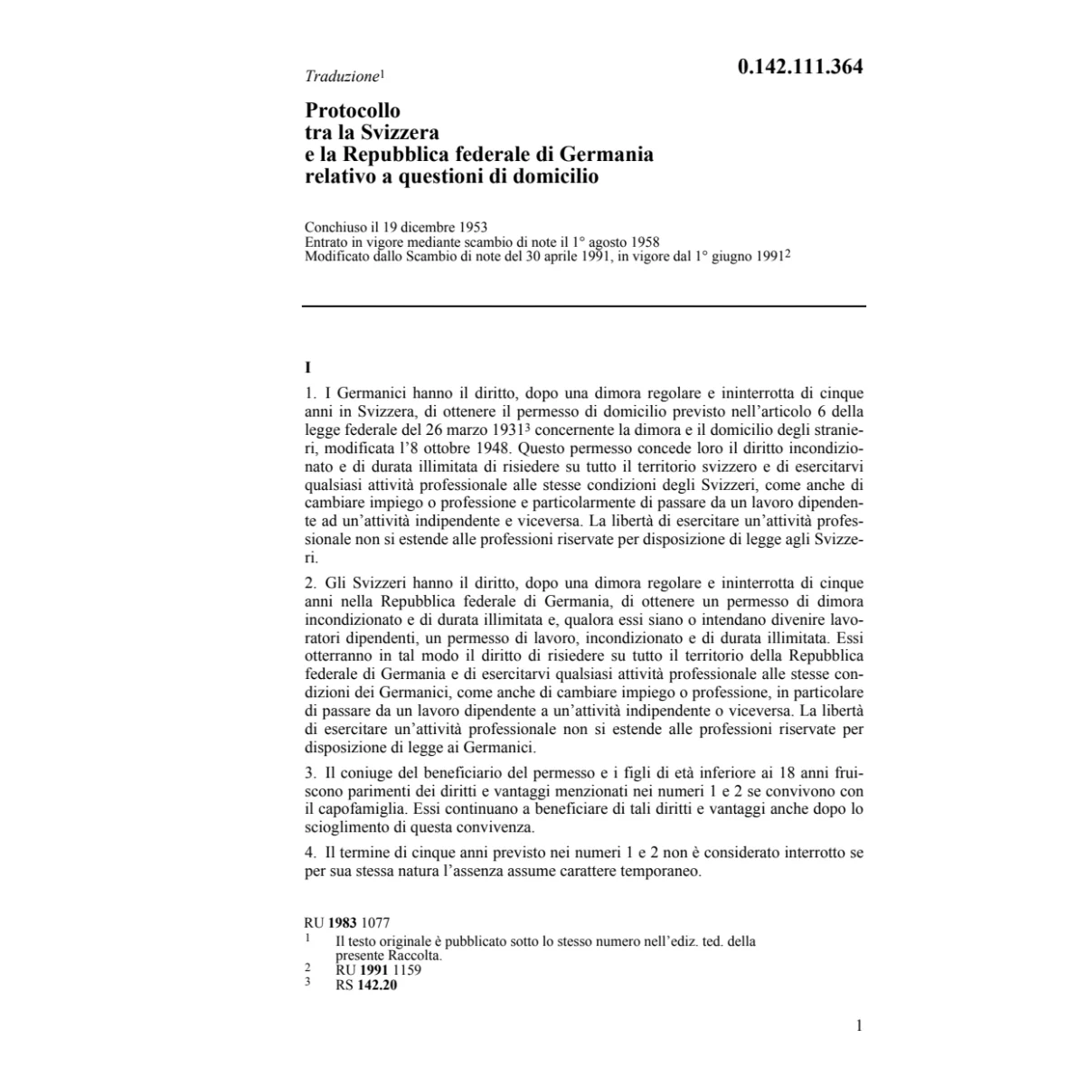 Prot. CH/D questioni di domicilio