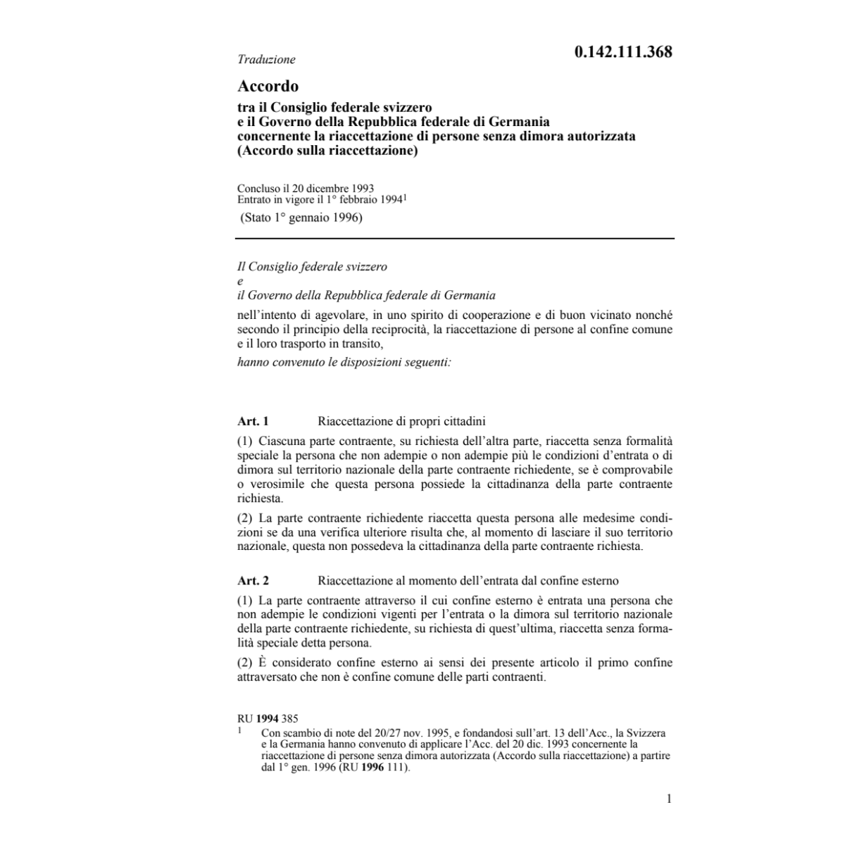 Acc. CH/D riaccettazione di persone