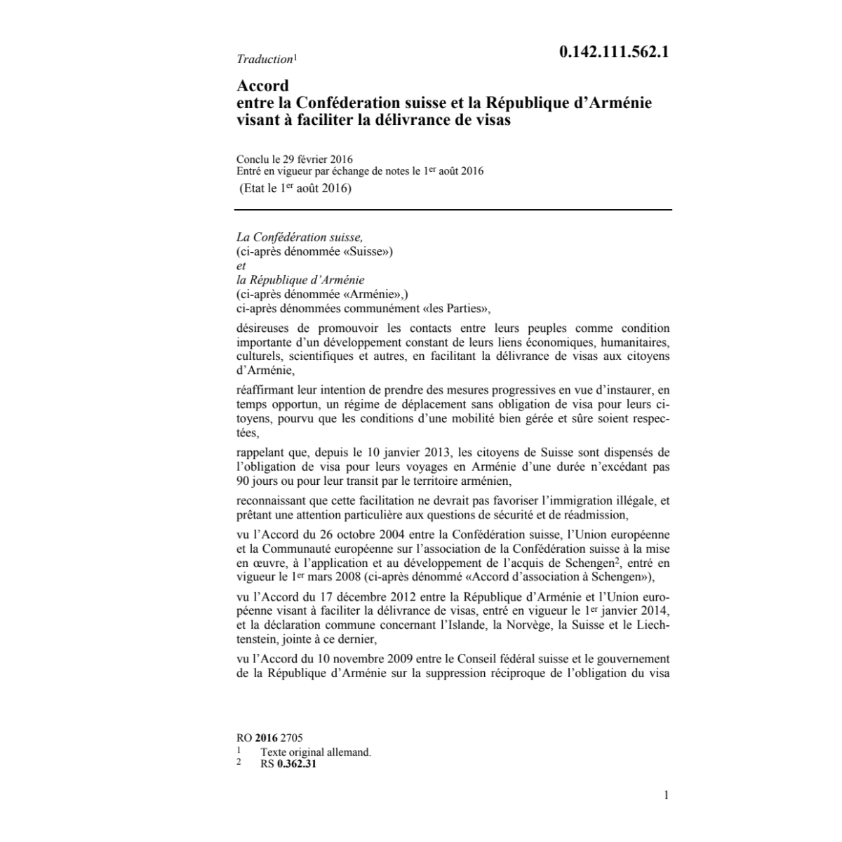 Ac. République Arménie délivrance visas
