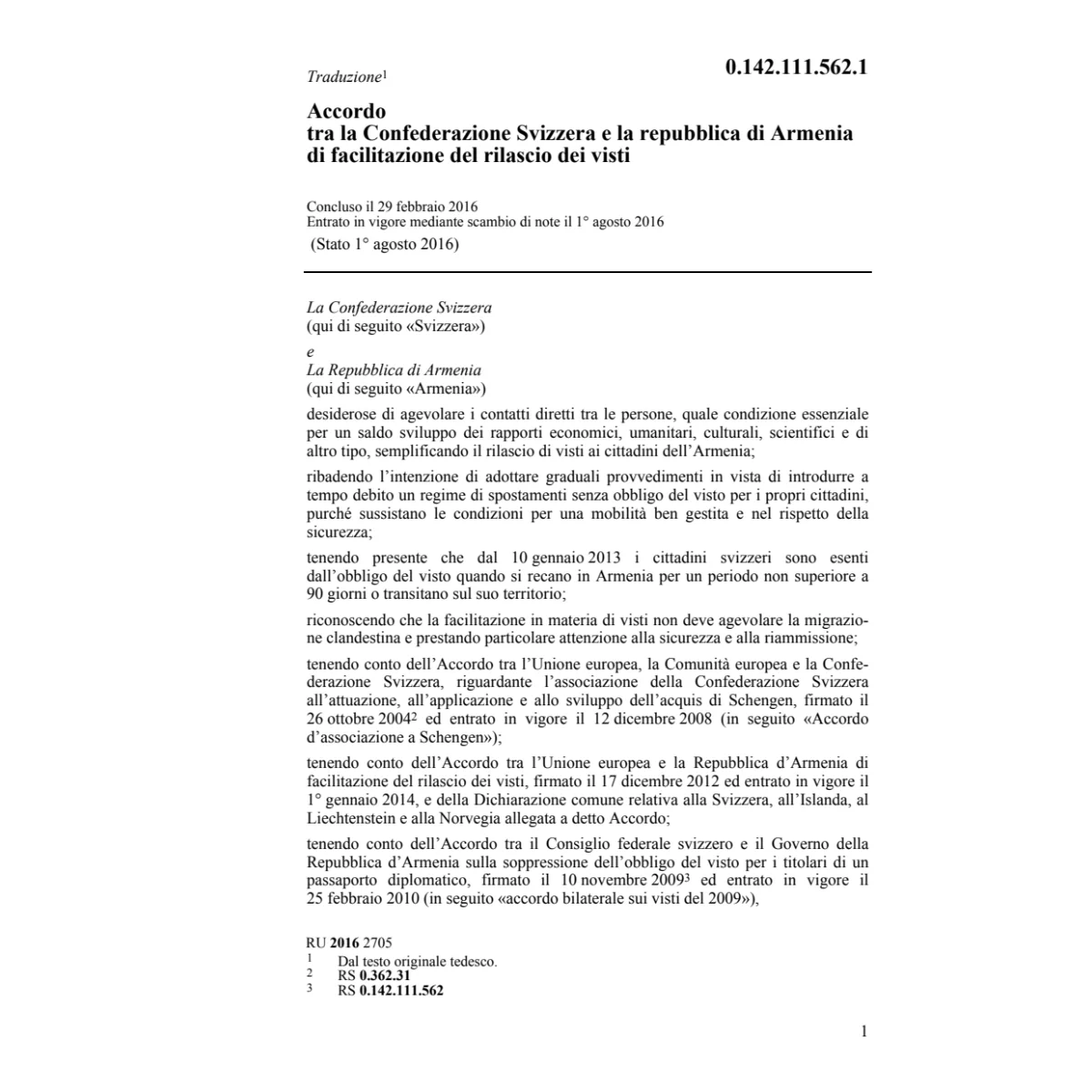 Acc. repubblica Armenia rilascio visti