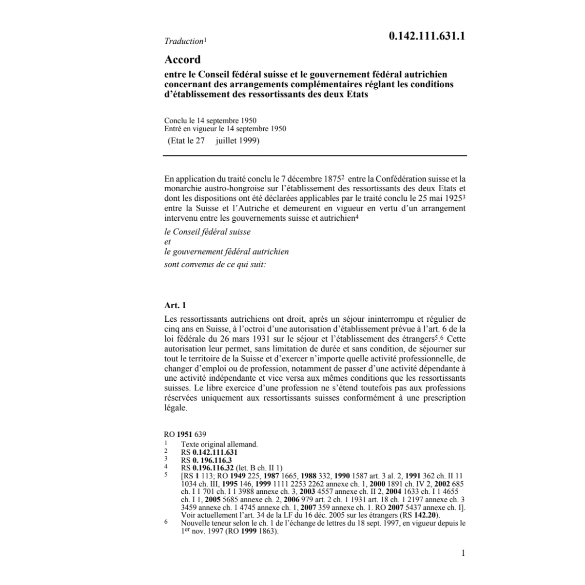 Ac. CH/A conditions d'établissements