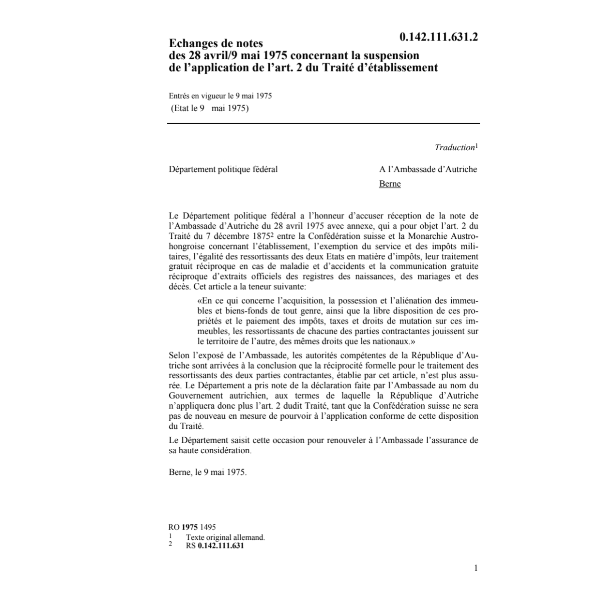Notes conc. la suspension de l'art. 2