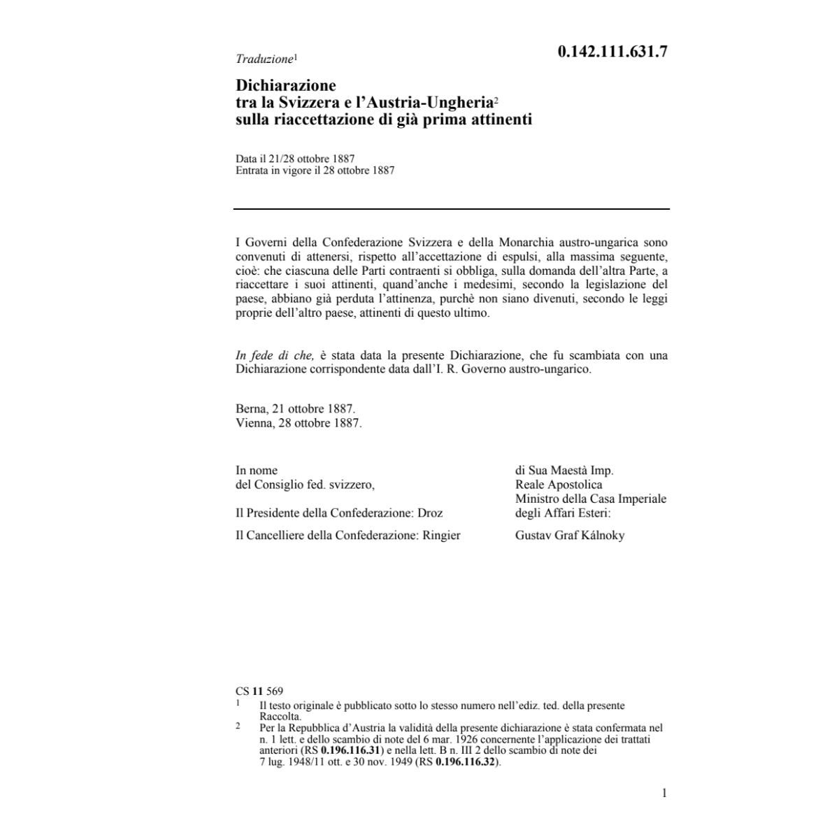 Dich. CH/A riaccettazione di già