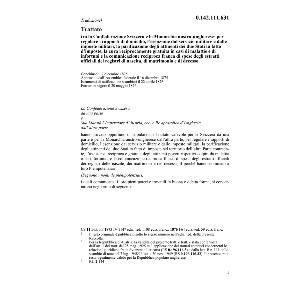 Tratt. CH/A rapporti di domicilio