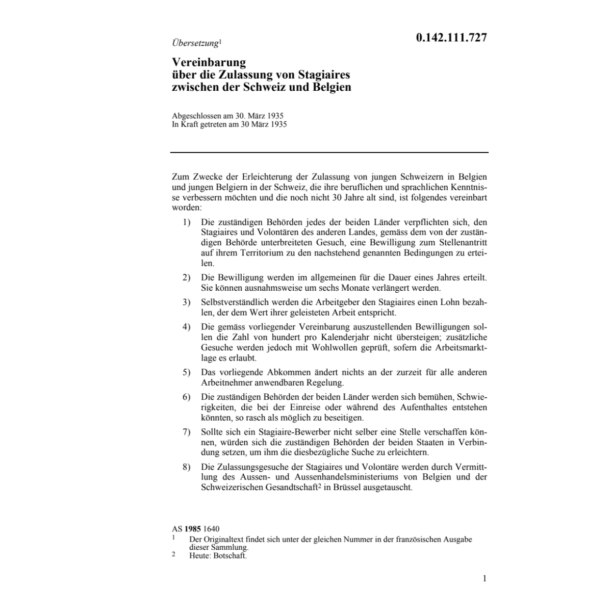 Vereinb. Schweiz/Belgien Stagiaires