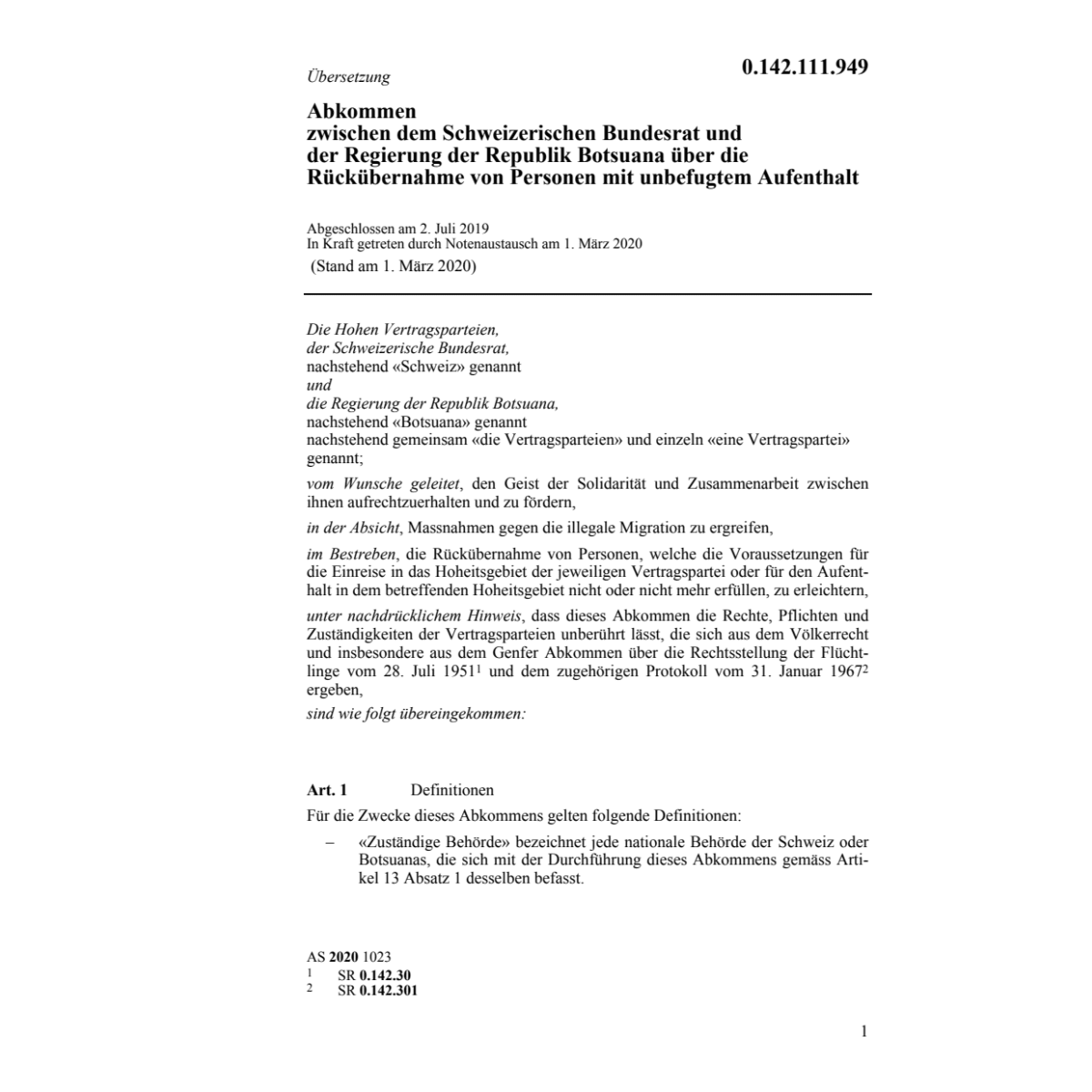 Abk. 2.7.19 Schweiz. BR Rep. Botsuana