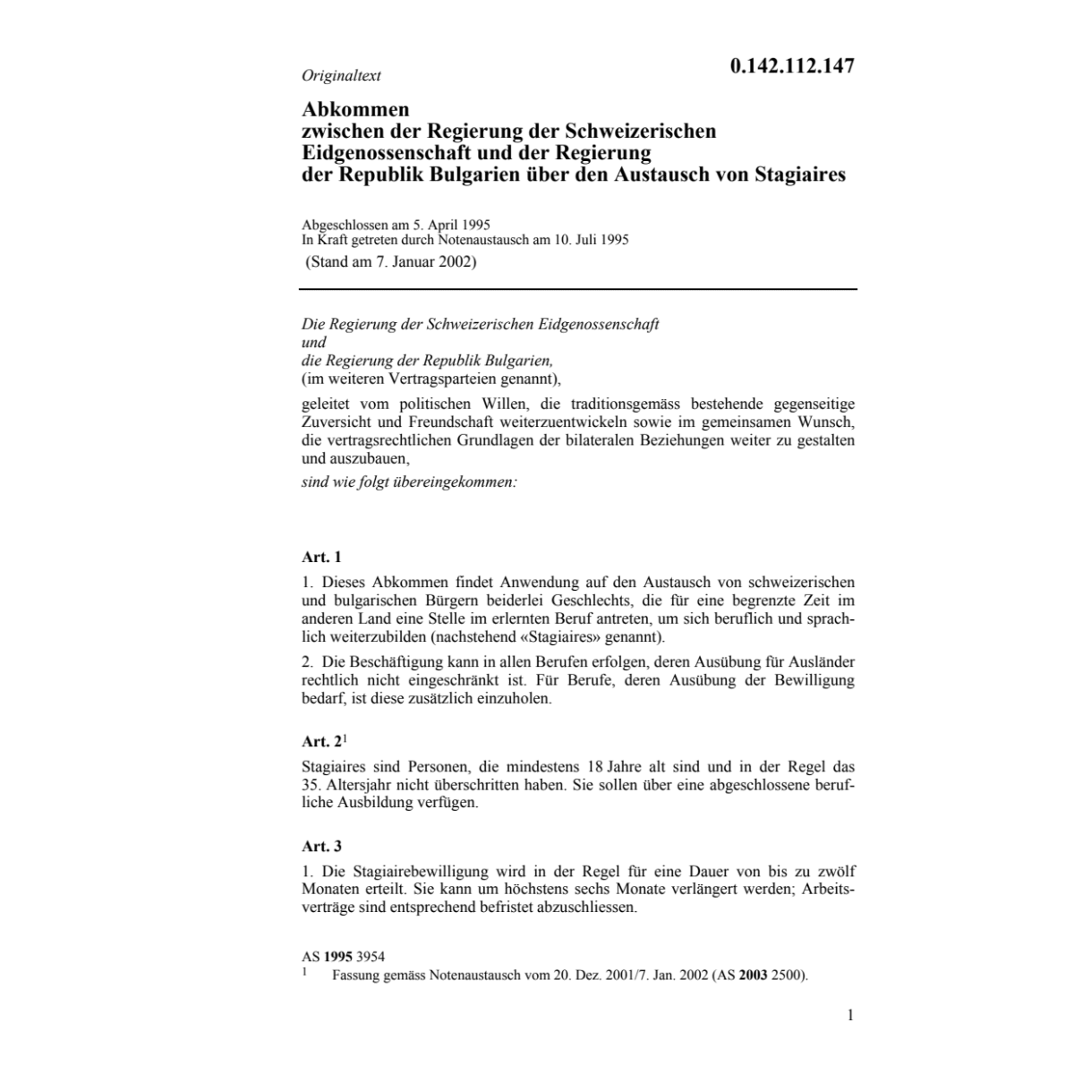 Abk. CH/Bulgarien Austausch Stagiaires