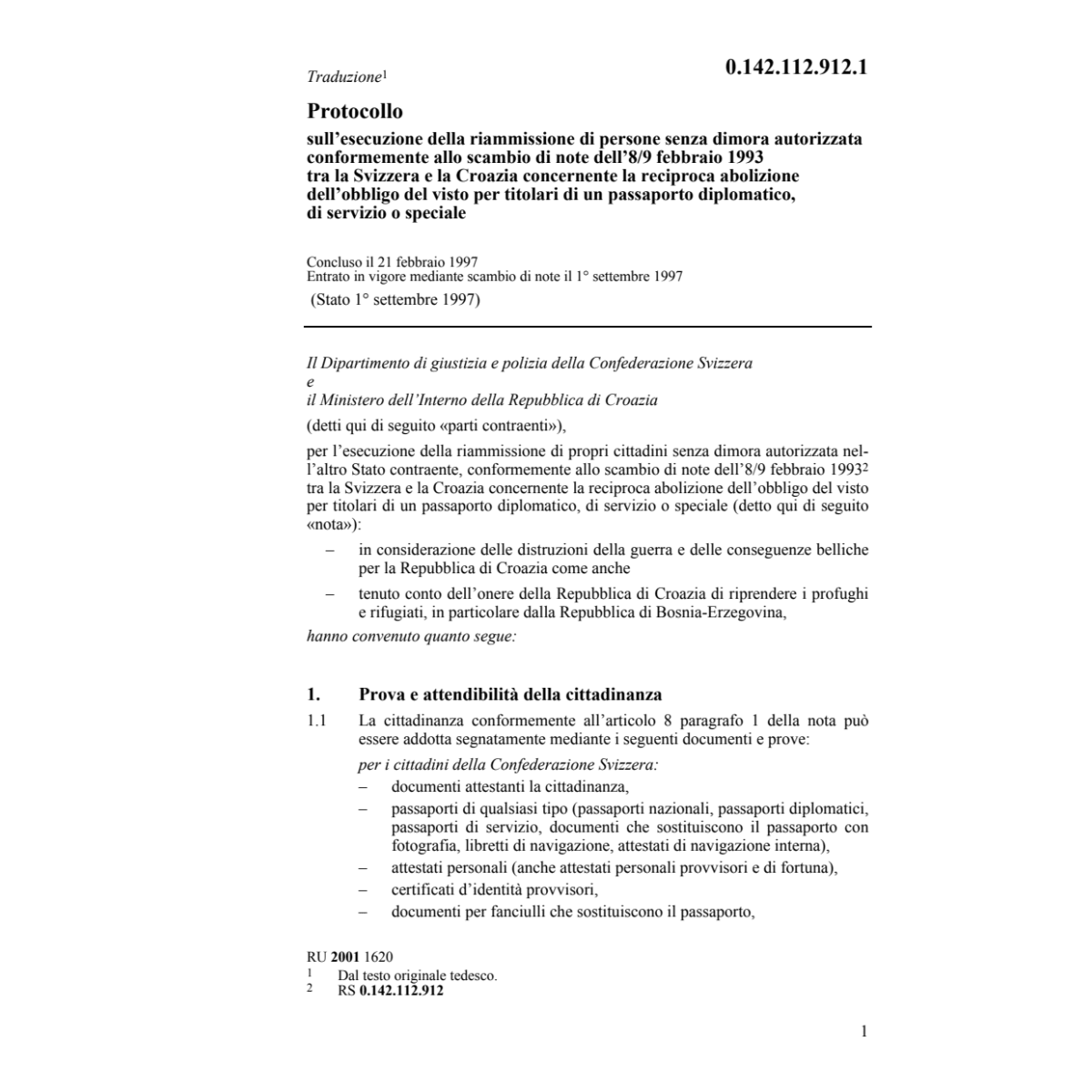 P riammissione persone CH-Croazia