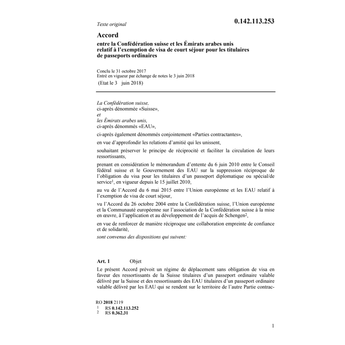 Ac. 31.10.17 CH-EAU exemption de visa