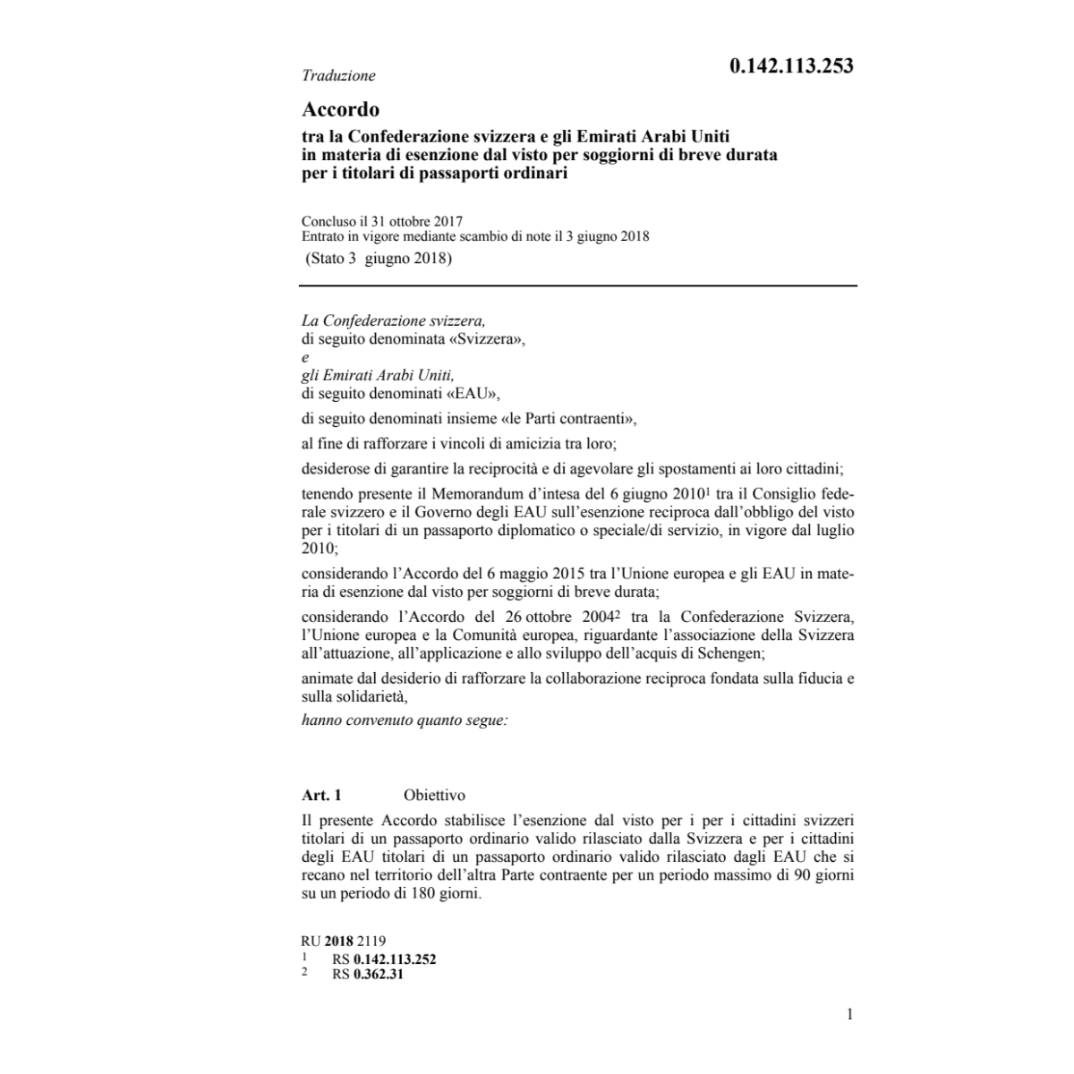 Acc. 31.10.17 CH-EAU esenzione dal visto