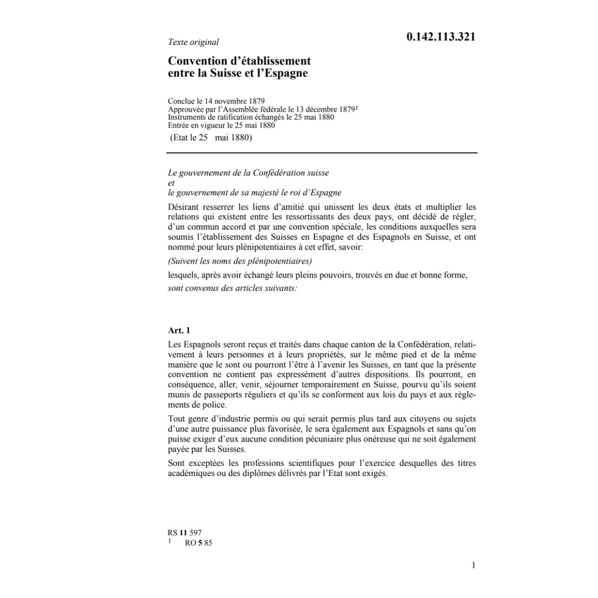 Conv. d'établissement Suisse/Espagne