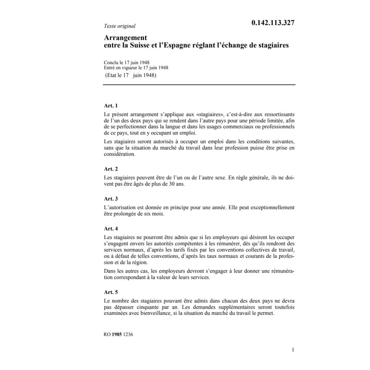 Ar. Suisse/Espagne échange stagiaires