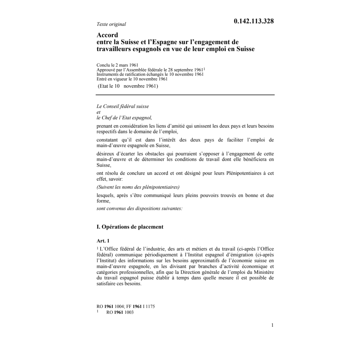 Ac. CH/Espagne engagement travailleurs