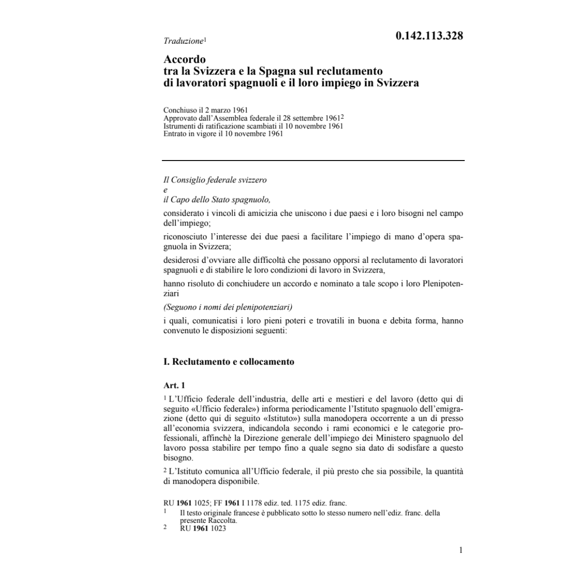 Acc. CH/Spagna lavoratori spagnoli