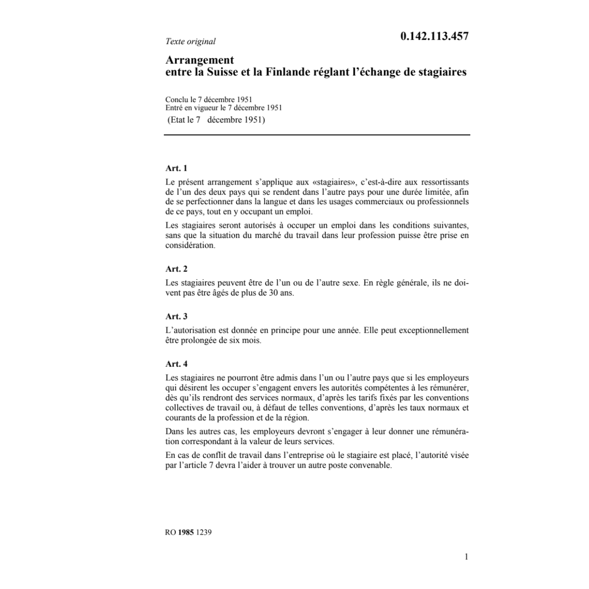 Ar. Suisse/Finlande échange stagiaires