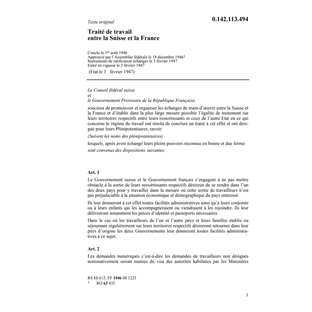 Tr. de travail entre Suisse et France