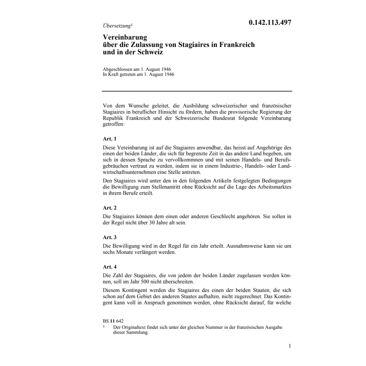 Vereinb. Stagiaires Frankreich, Schweiz