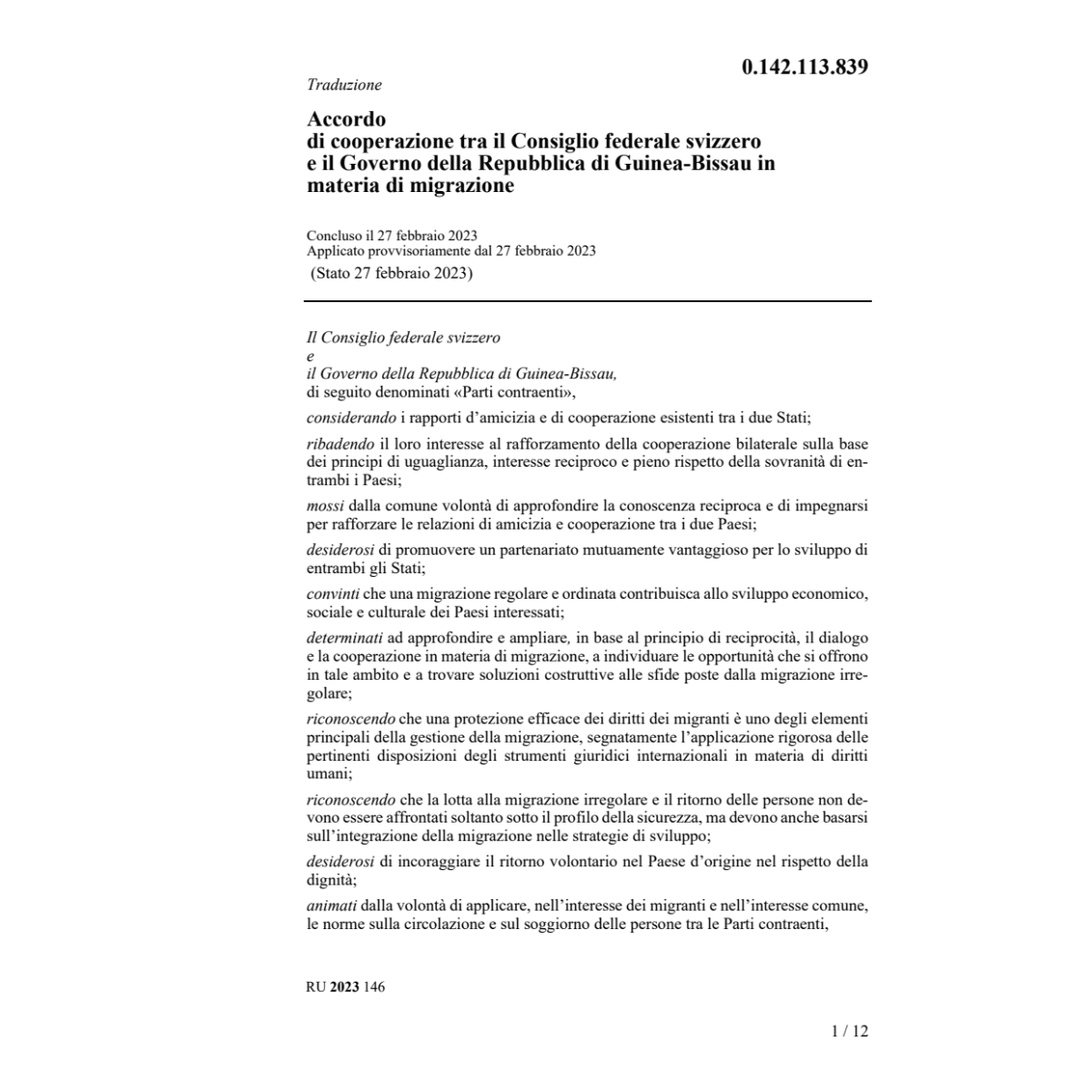 Acc. CF e Guinea-Bissau migrazione