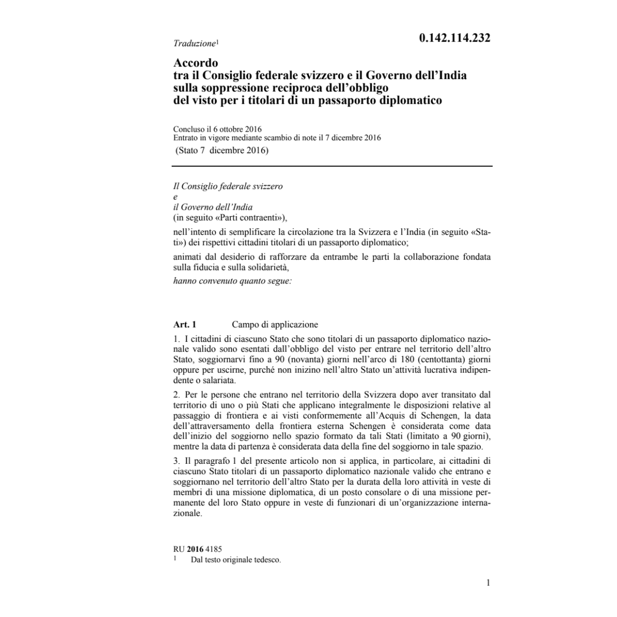 Acc. 6.10.16 CF/India obbligo de visto