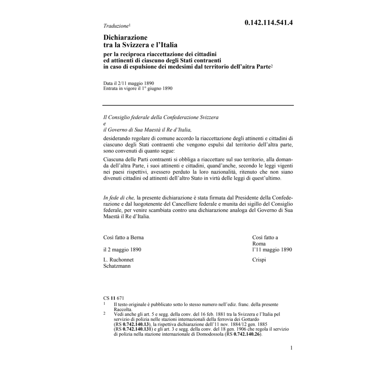 Dich. CH/I riaccettazione dei cittadini